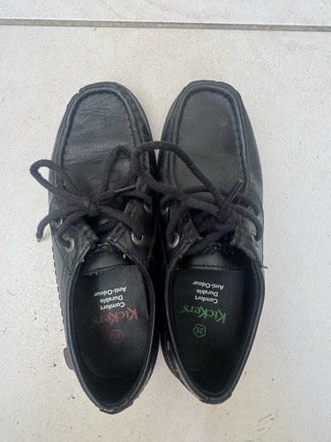 Kickers black leather school - leather,