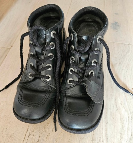 Girls black real leather - black,